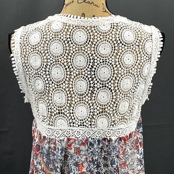 Maeve Top Womens S Floral Cochet Dainty Lace Semi Sheer Mesh V-Neck Blouse - Picture 7 of 10